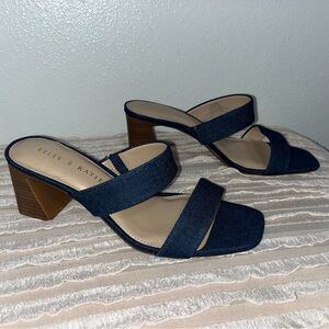 Kelly & Katie Navy Denim Double-Band Block Heel Mules